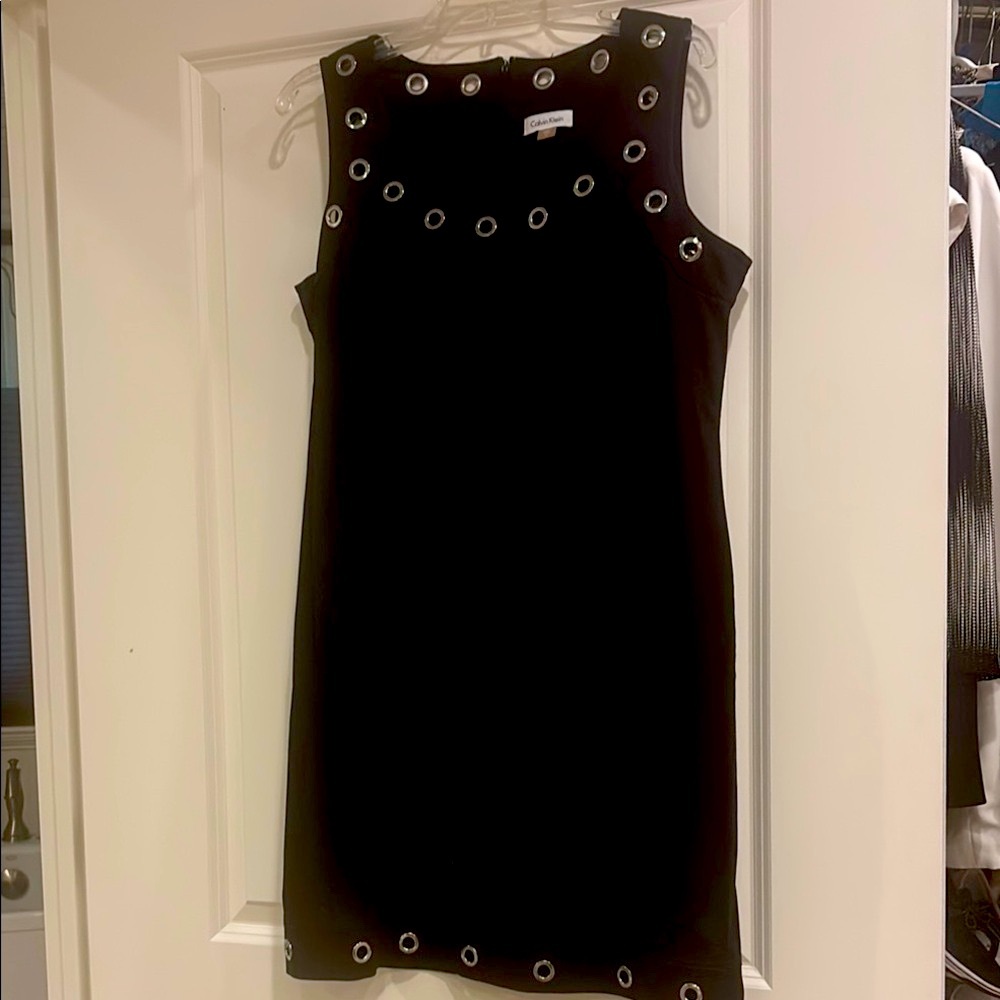 Calvin Klein Black Sheath Dress with Silver Accents